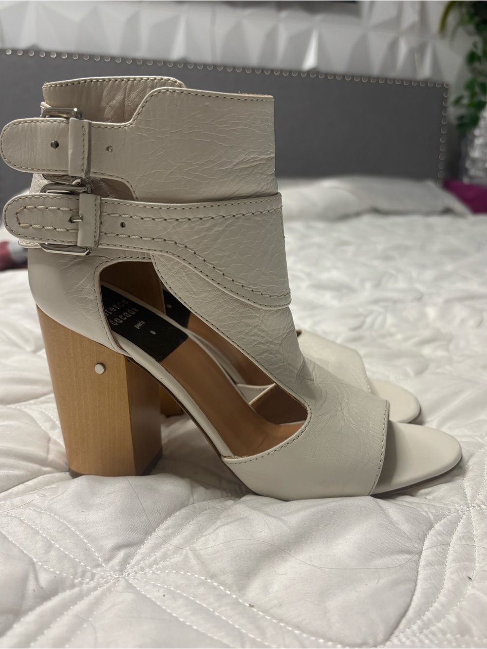 Laurence Dacade Cream Cutout Block Heel Sandals